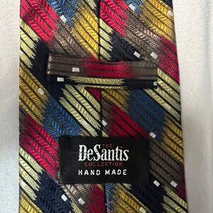 DeSantis Collection Hand Made 100% Silk‎ Necktie Geometric Pattern Mens Formal